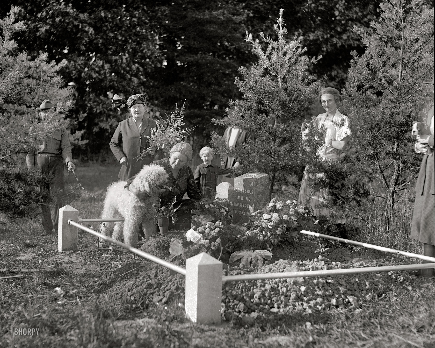 October 7, 1921. "Dog funeral." Aspen Hill Cemetery, final resting place for one Boots Snook, "dear old pal" of Mrs. Selma Snook of Washington. Today's funeral is for the recently departed Buster. Harris & Ewing glass negative. View full size.