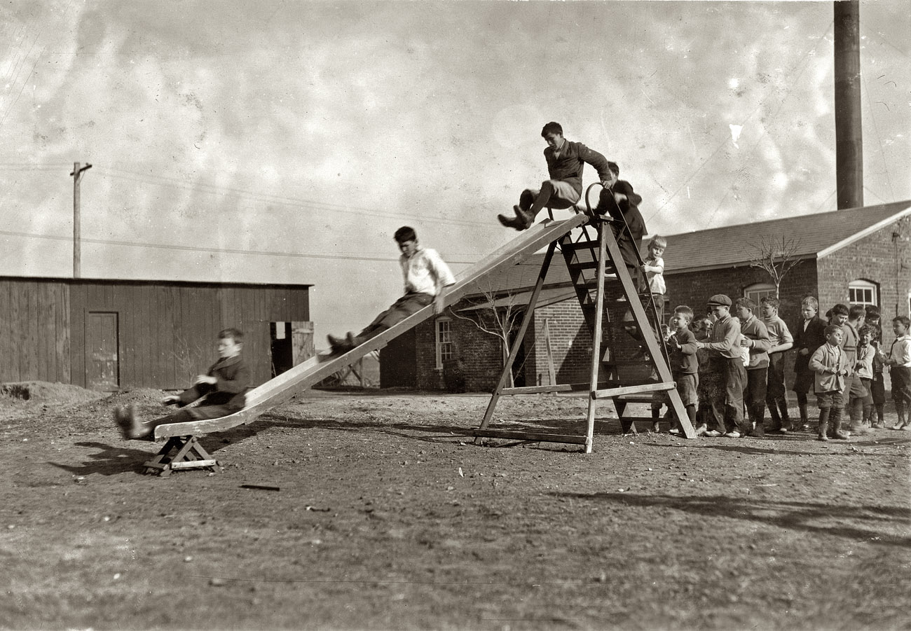 March 1917. Muskogee, Oklahoma. "Play-time at the Oklahoma School for the Blind. Children have a great deal of freedom (Ellis Report)." View full size. Photograph and caption by Lewis Wickes Hine. Library of Congress.