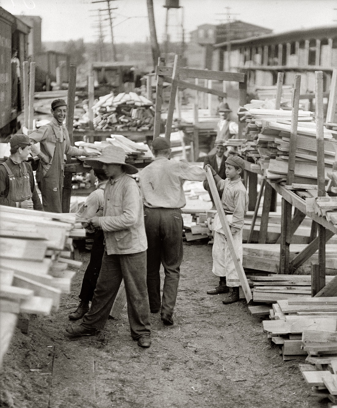 September 1910. "Boys working for Hickok Lumber Company. Burlington, Vermont." Photograph by Lewis Wickes Hine. View full size.