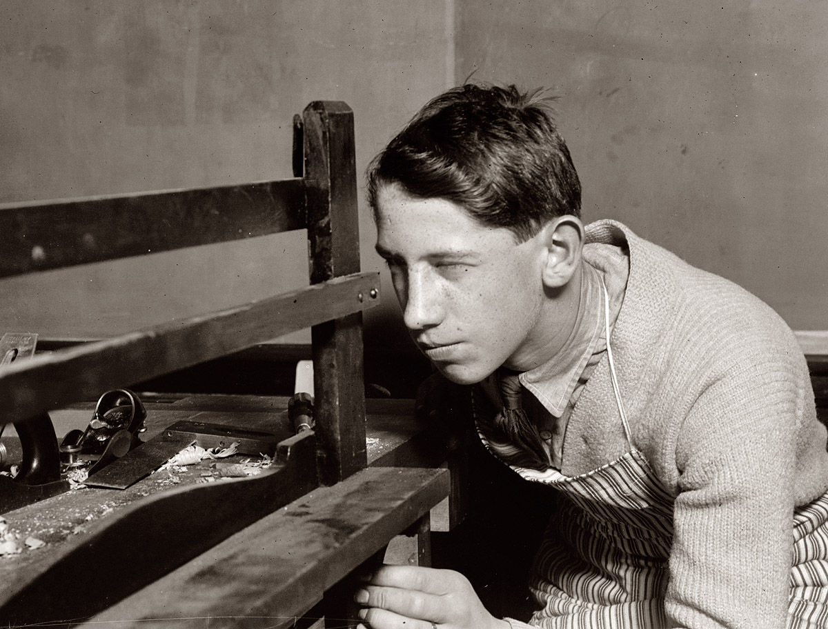 Student at vocational school in Buffalo, New York. February 1910. View full size. Photograph by Lewis Wickes Hine.