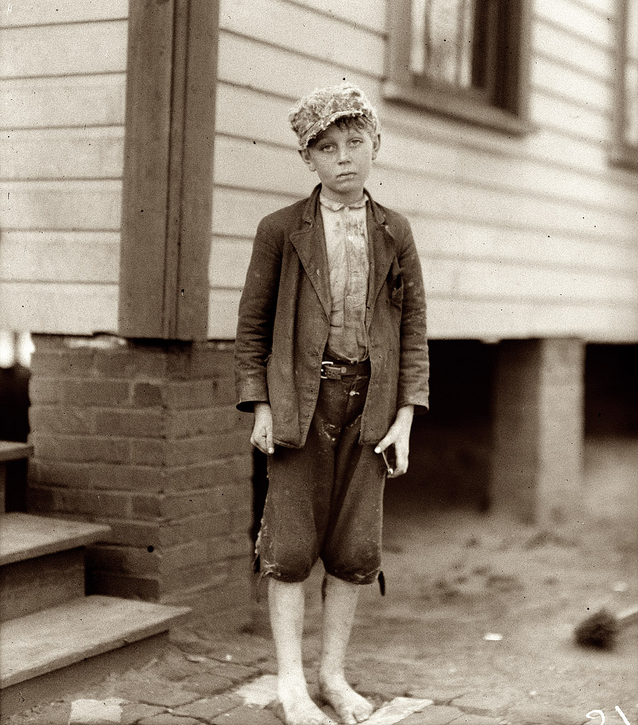 April 1913. Lindale, Georgia. "Luther Dories. Been doffing some months in Spinning Room #2, Massachusetts Mills. Said 12 years old, but very doubtful. Father and brother work." View full size. Photograph by Lewis Wickes Hine.