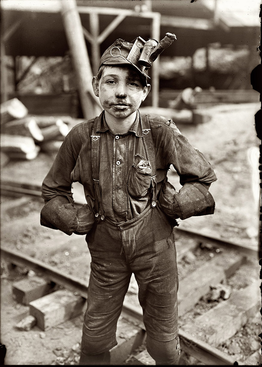 &nbsp; &nbsp; &nbsp; &nbsp; UPDATE: The historian Joe Manning has more on the life of Otha Porter Martin here.
October 1908. "Tipple boy at the Turkey Knob coal mine in Macdonald, West Virginia." Says the LOC: "Patron identifies this as her grandfather, Otha Porter Martin, born July 3, 1897." Photograph by Lewis Wickes Hine. View full size.