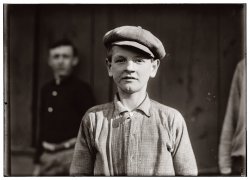 "A typical glass-boy. Woodbury Bottle Works, New Jersey." November 1909.  View full size. Photograph by Lewis Wickes Hine. Scan from 5x7 glass negative.