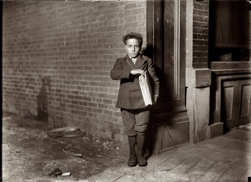 9 p.m. Friday, Dec. 17, 1909. Newark, N.J. Nicholas Giuseppi, 65 River St. Sells until later than this. View full size. Photo and caption by Lewis Wickes Hine.