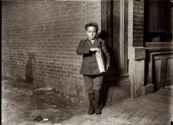 9 p.m. Friday, Dec. 17, 1909. Newark, N.J. Nicholas Giuseppi, 65 River St. Sells until later than this. View full size. Photo and caption by Lewis Wickes Hine.
(The Gallery, Kids, Lewis Hine)