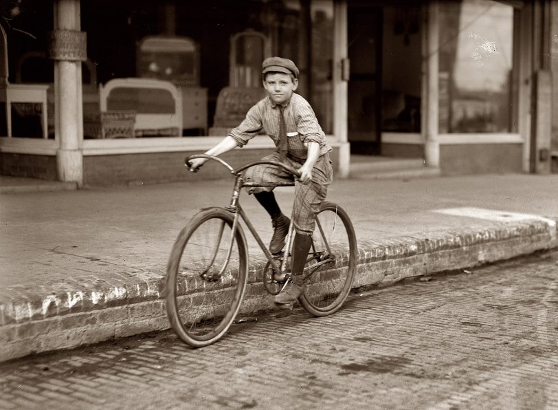 November 1913. Shreveport, Louisiana. "Percy Neville, 11 years old. Messenger boy #6 for Mackay Telegraph Company. He has been messenger for different companies for four years. Goes to the Reservation [red light district] every day." View full size. Photograph and caption by Lewis Wickes Hine.
