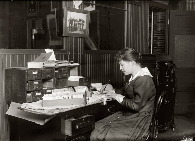 January 24, 1917. "Malvina Amundsen, 15. Office girl in Eastern Talking Machine Co., 177 Tremont Street, Boston." Photo by Lewis Wickes Hine. View full size.
