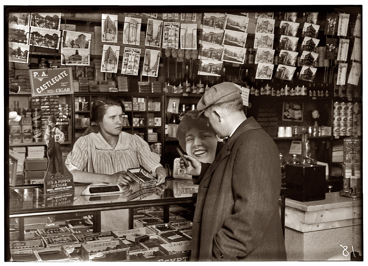 Boston, January 24, 1917. Mary Creed, 14 years old. Selling cigars in store of Mrs. Breslin, 817 Harrison Avenue. View full size. Photo by Lewis Wickes Hine.