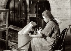 January 29, 1917. "Margaret Reddington, 14 years old, powdering roses with blowpipe at Boston Floral Supply Co., 347-357 Cambridge St. Said to be the only flower factory in Massachusetts."  Photo by Lewis Wickes Hine. View full size.