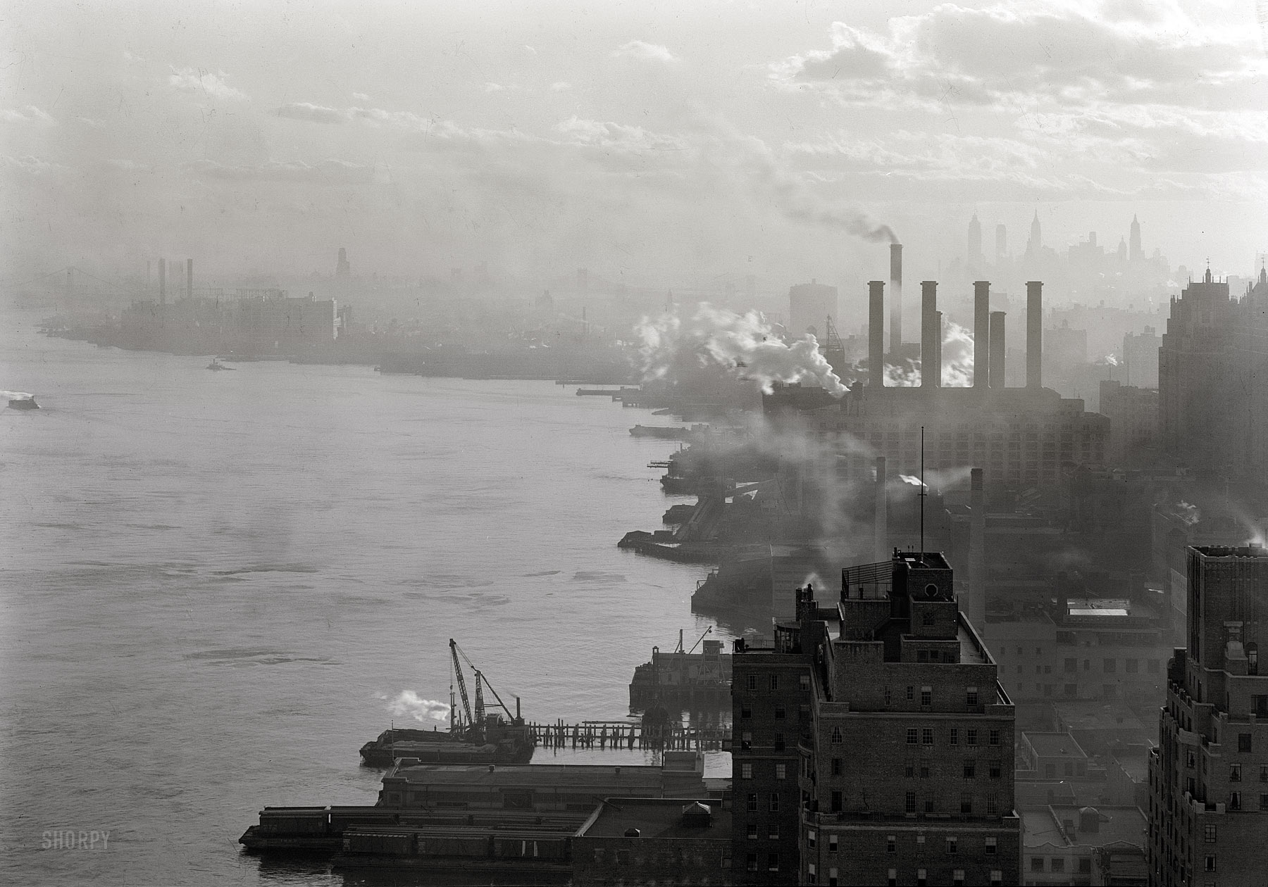 December 15, 1931. New York. "River House, 52nd Street and East River. View of power house." 5x7 safety negative by Gottscho-Schleisner. View full size.