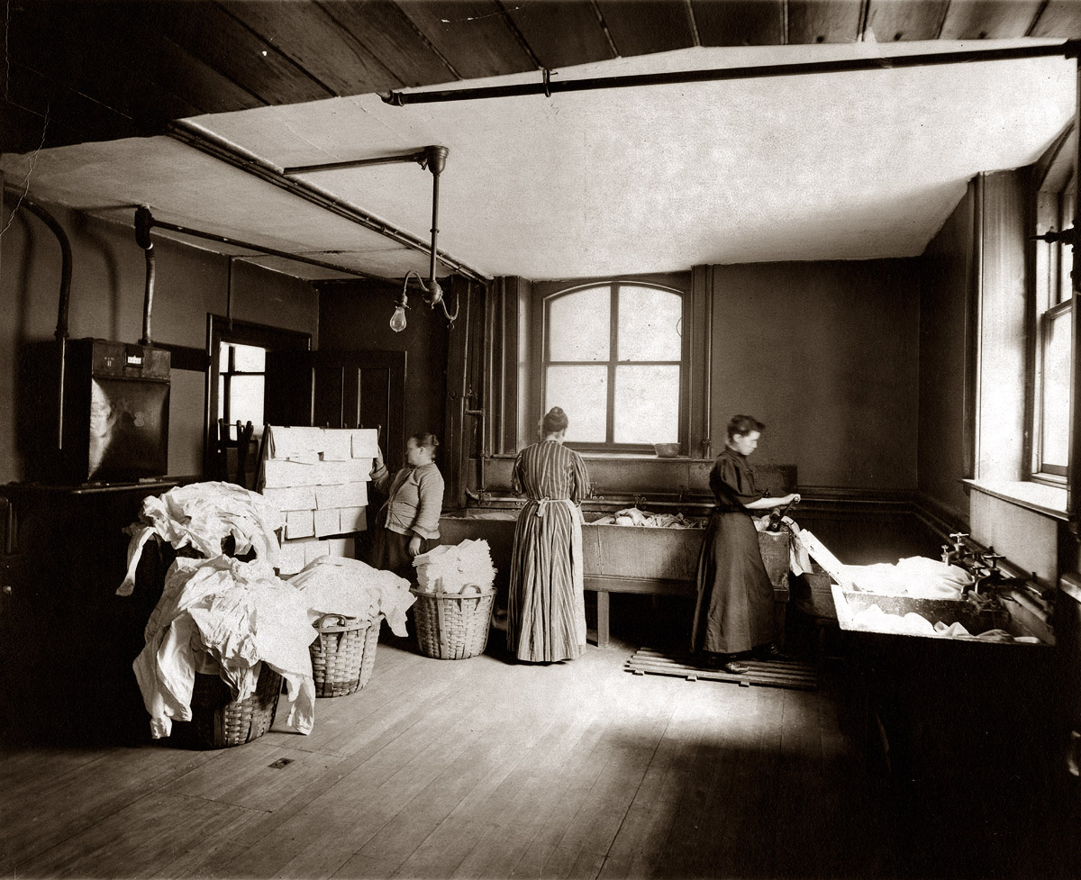 "Women at work in an unidentified laundry, possibly in Boston." Circa 1905. Currier Photo. View full size.