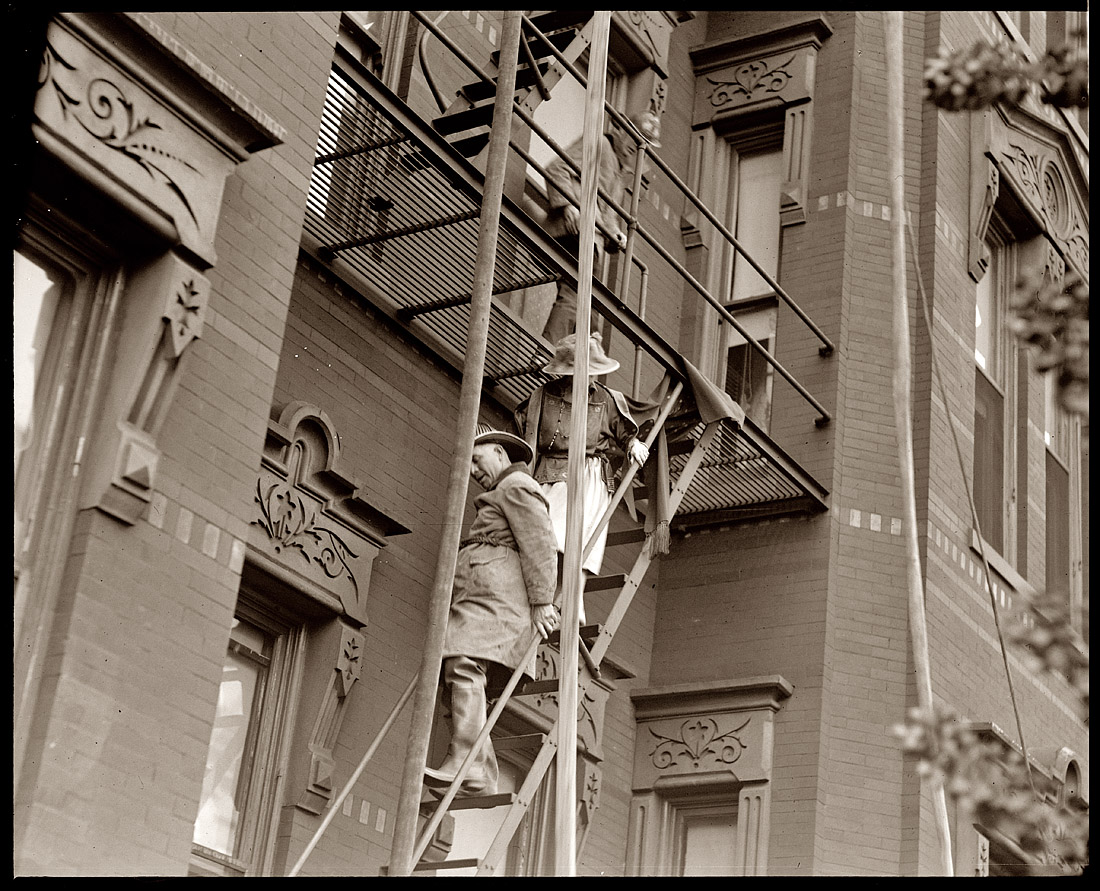 Washington, D.C. Rescuing residents from the Portland Apartments fire of May 2, 1922. National Photo Co. Collection glass negative. View full size.