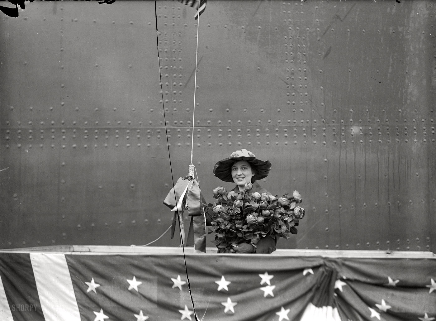 January 25, 1917. "U.S.S. Mississippi launching at Newport News. Miss Camille McBeath, sponsor." Harris & Ewing Collection glass negative. View full size.