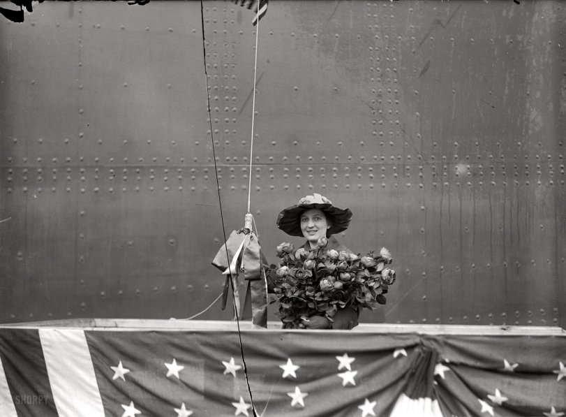 January 25, 1917. "U.S.S. Mississippi launching at Newport News. Miss Camille McBeath, sponsor." Harris &amp; Ewing Collection glass negative. View full size.
