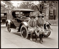 Miss Hazel Jones and Miss Marion Cameron in 1922. View full size | Zoom in on their driving ensemble. National Photo Company Collection.