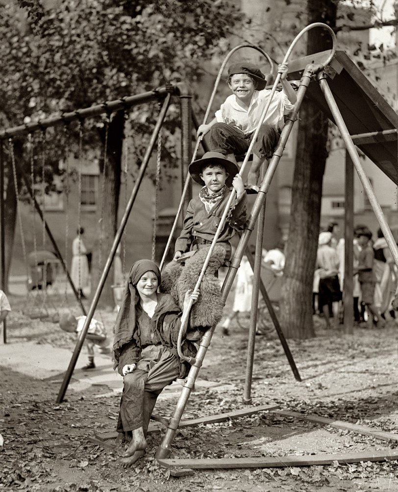 September 7, 1922. Washington, D.C. "Children in costume on steps of sliding board." View full size. National Photo Company Collection glass negative.