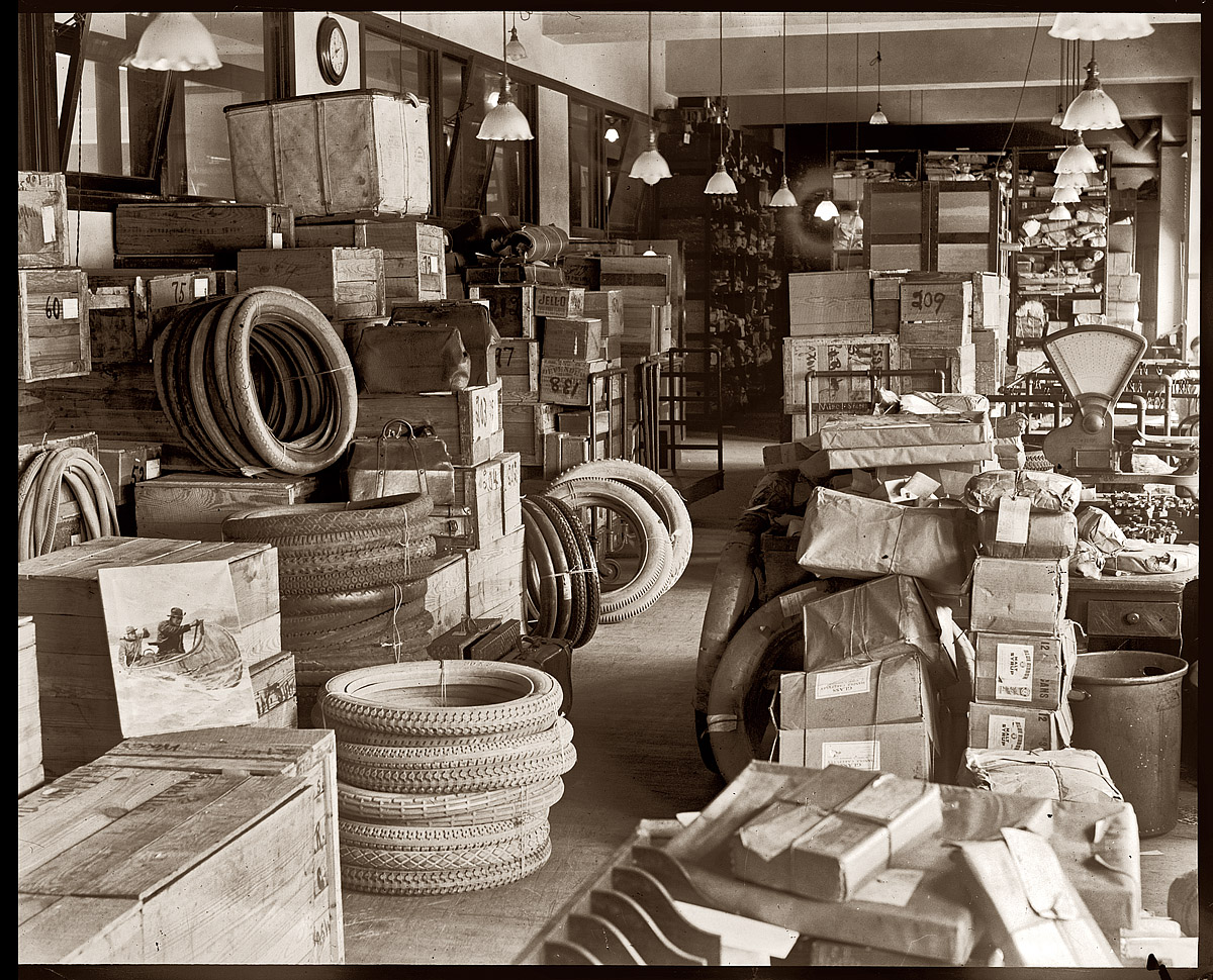 Dead Letter Office, probably in Washington. D.C. September 22, 1922. Somebody claim those tires! View full size. National Photo Company Collection.