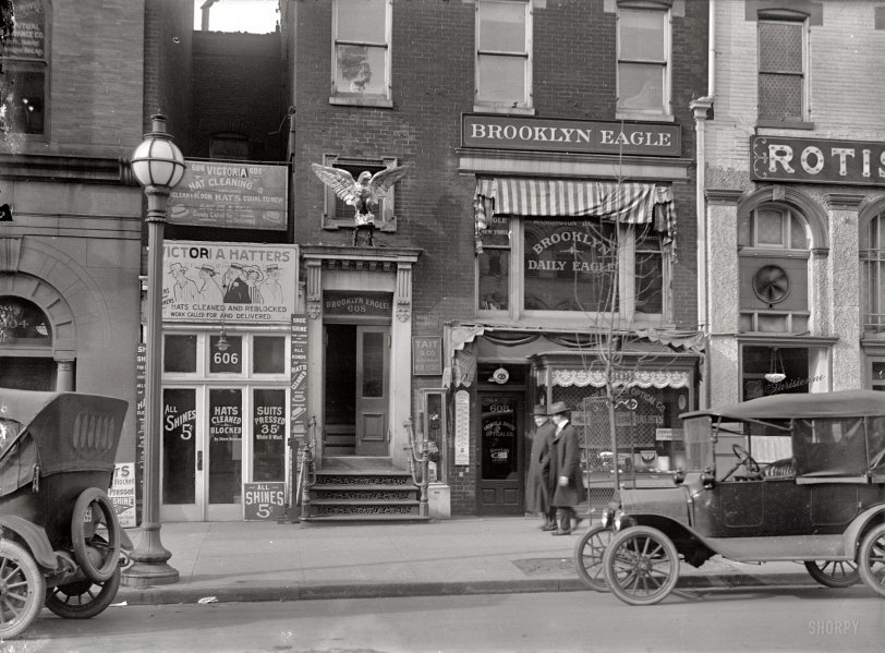 1916. "Brooklyn Daily Eagle." The newspaper's Washington bureau at 608 14th Street N.W. Harris &amp; Ewing Collection glass negative. View full size.
