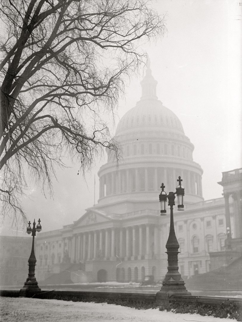 1917. The Capitol in the snow. Harris &amp; Ewing glass negative. View full size.
