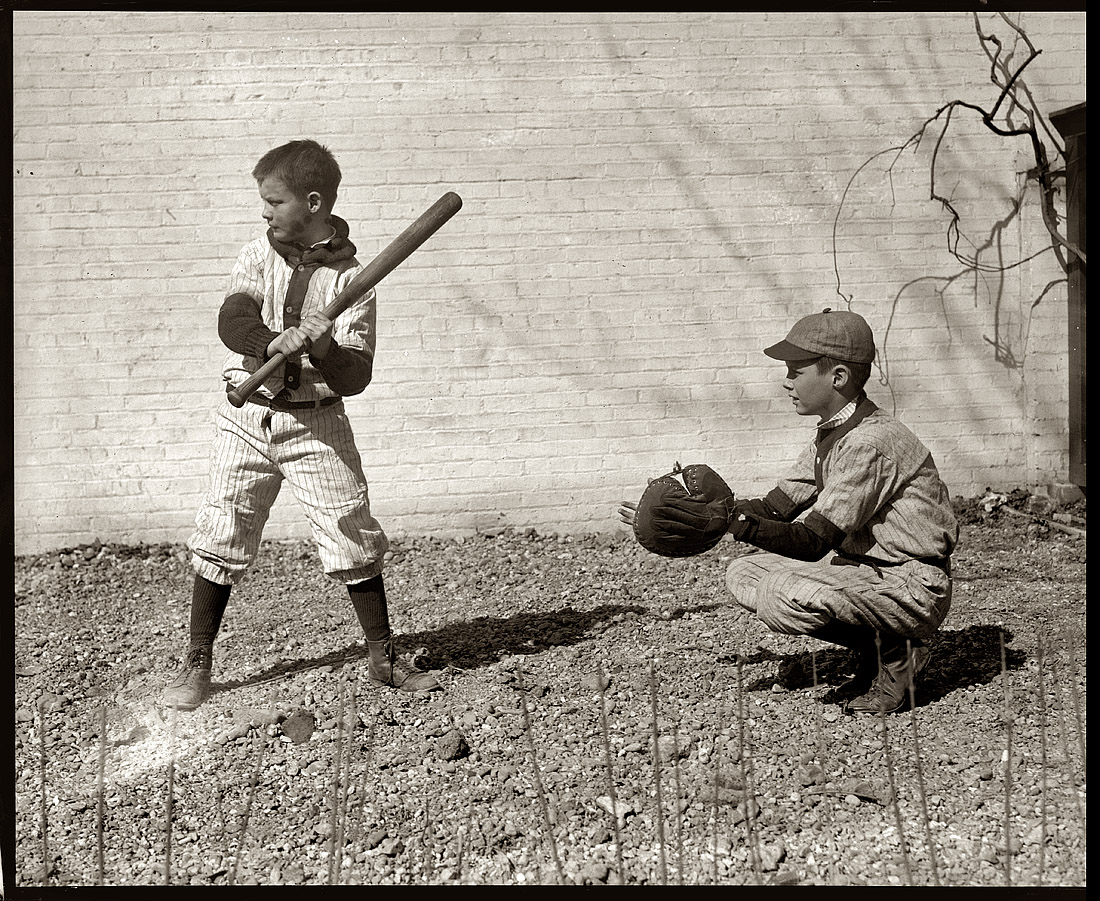 "Boys playing baseball." March 21, 1923 (more like the boys of late winter/early spring). View full size. National Photo Company Collection.