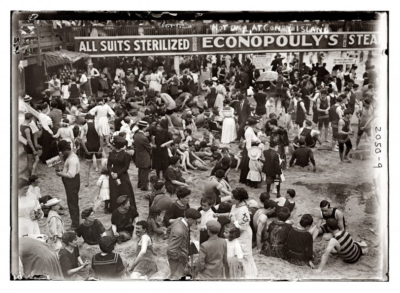 "Hot day at Coney Island." Circa 1910. View full size. George Grantham Bain Collection. What we have here is an ocean of people and a puddle of ocean.
