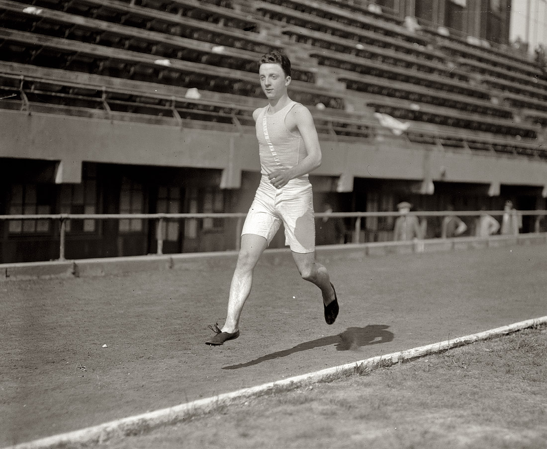 Washington, D.C., 1923. "Will Roberts, Eastern High." View full size. National Photo Company Collection glass negative. Note the little puff of left-foot dust.