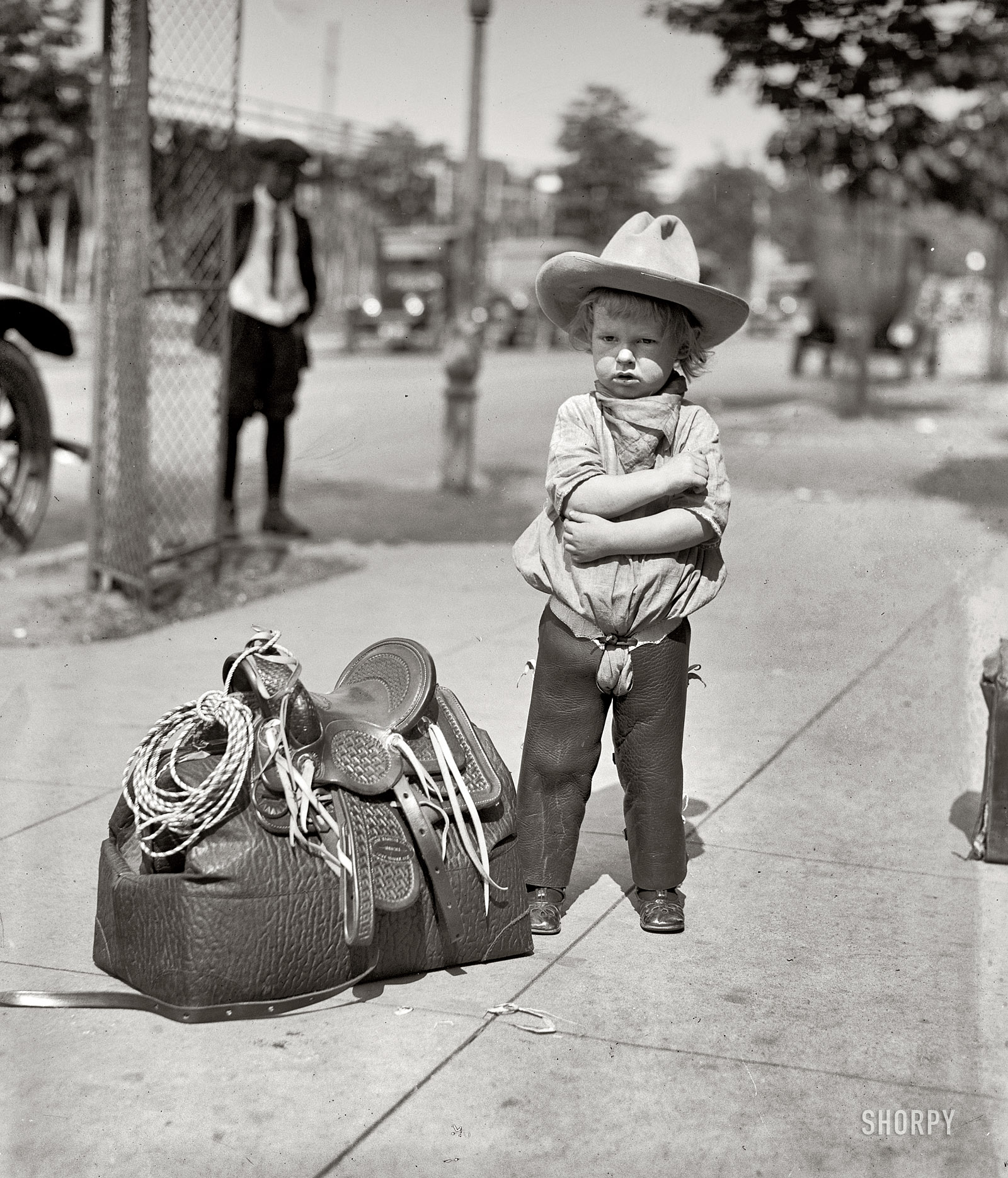 Washington, D.C. May 29, 1923. "Foghorn Clancy Jr., youngest member of the rodeo to perform in Wild West show during the Shrine convention." National Photo Company Collection glass negative. View full size.