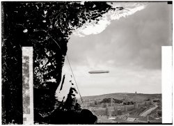 The Graf Zeppelin over Jerusalem's Old City. April 11, 1931. View full size. Dry plate glass negative. American Colony Photo Department.
