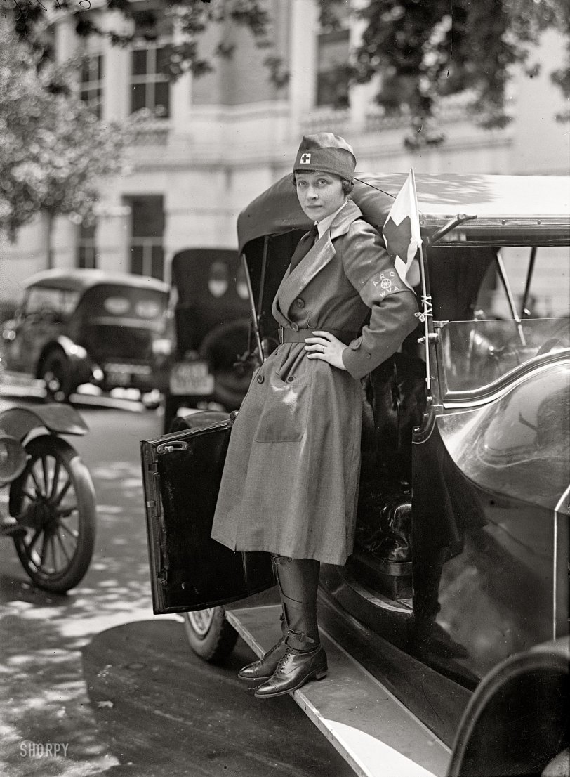 Washington, D.C., 1917. "Red Cross Motor Corps." First aid has arrived, by way of West Virginia. Harris &amp; Ewing Collection glass negative. View full size.
