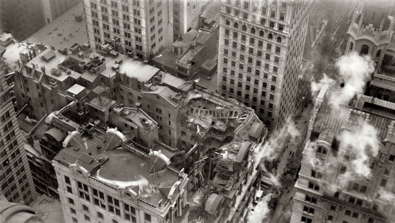 Photo of: The Equitable Fire: New York, 1912 -- January 1912. Equitable fire as viewed from the Singer Building. View full size. 5x7 glass negative, George Grantham Bain Collection. An account of the fire.