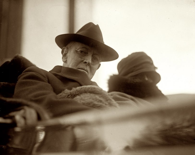 "Wilson in Automobile." The former president in 1923, the year before his death. View full size. 4x5 glass negative, National Photo Company Collection.

