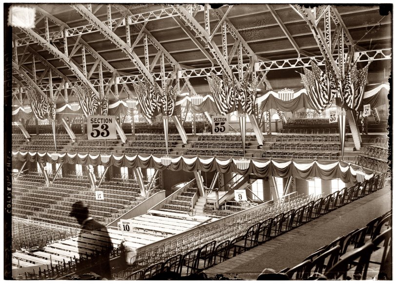 Grandstands at the Chicago Coliseum awaiting delegates to the Republican National Convention in June 1916. View full size. G. Grantham Bain Collection.