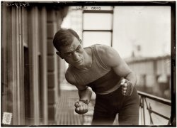 February 16, 1915. The boxer Leach Cross, "the fighting dentist," strikes a pose. View full size. 5x7 glass negative, George Grantham Bain Collection.