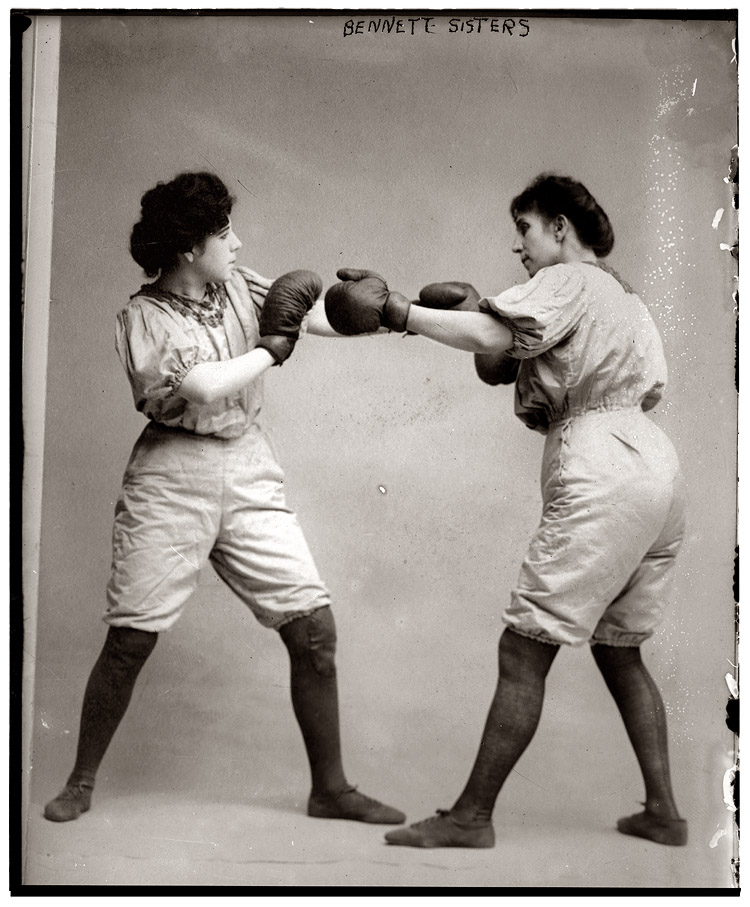 The boxing Bennett sisters circa 1910. View full size. G.G. Bain Collection.
