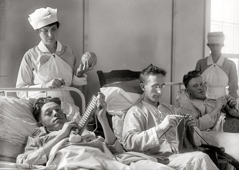 Washington, D.C., circa 1918. "Soldiers at Walter Reed." Harris &amp; Ewing Collection dry-plate glass negative. View full size.
