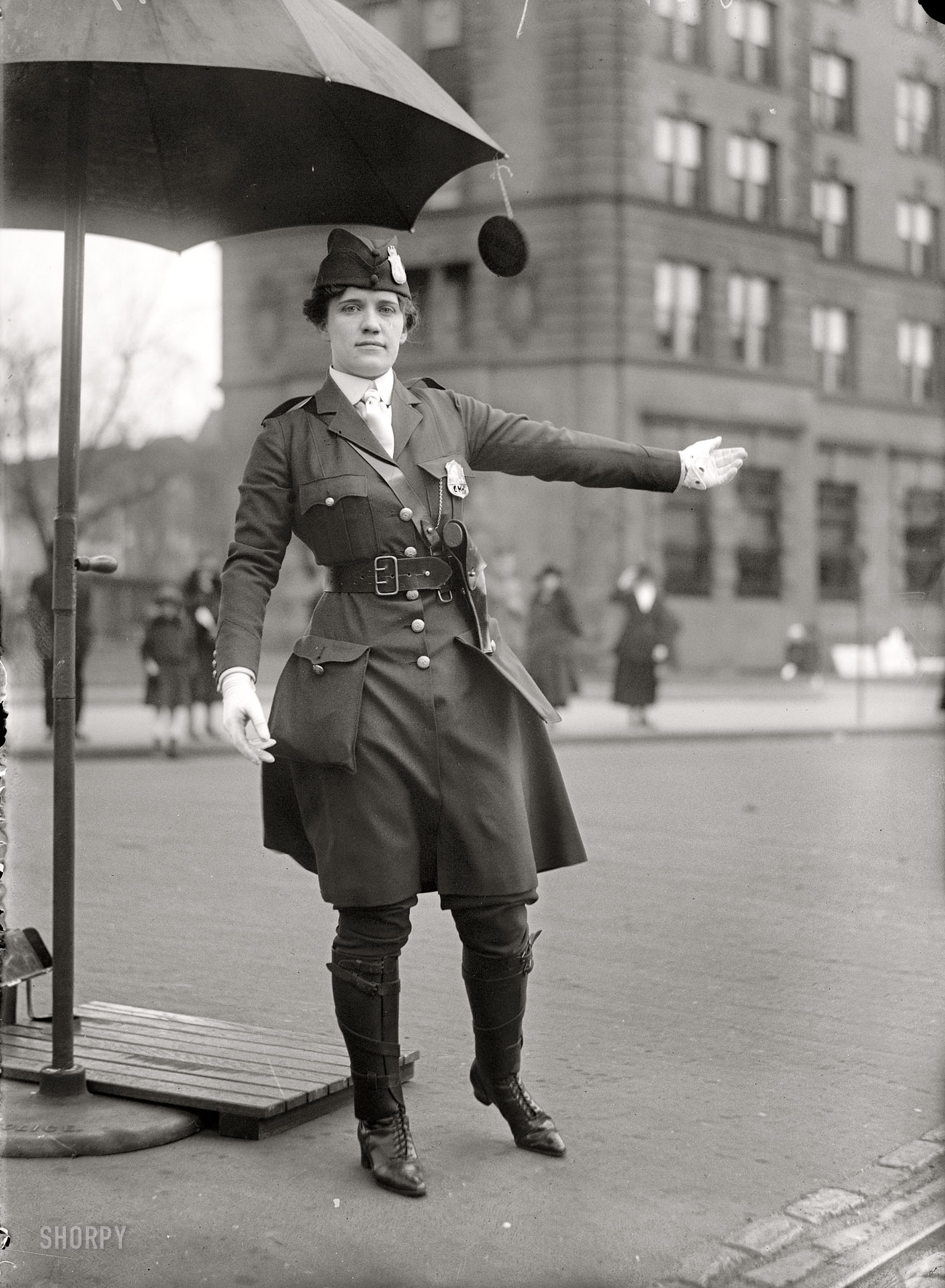 Washington, D.C., circa 1918. "Mrs. L.O. King, traffic cop." Badge 432, where are you? Harris & Ewing Collection glass negative. View full size.