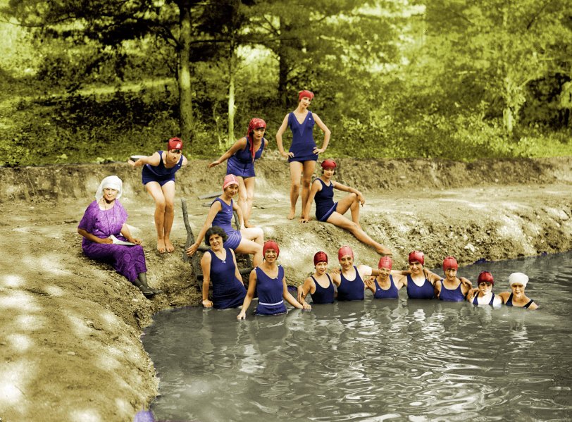 Colorized version of  Skinny Dippers: 1924. How's the water? View full size.
