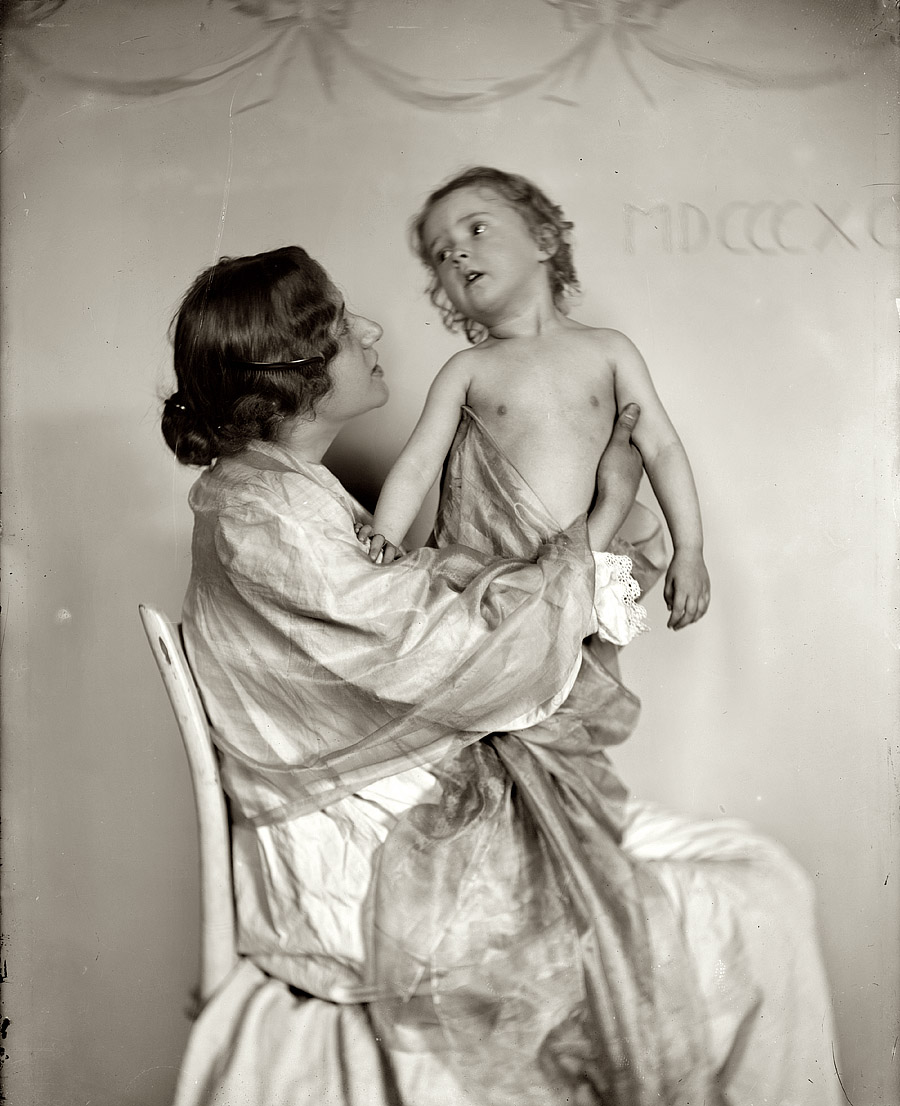 New York, 1898. "Adoration," posed by May Holly and Hortense. 8x10 dry-plate glass negative by Gertrude Käsebier. View full size. Happy Mother's Day!