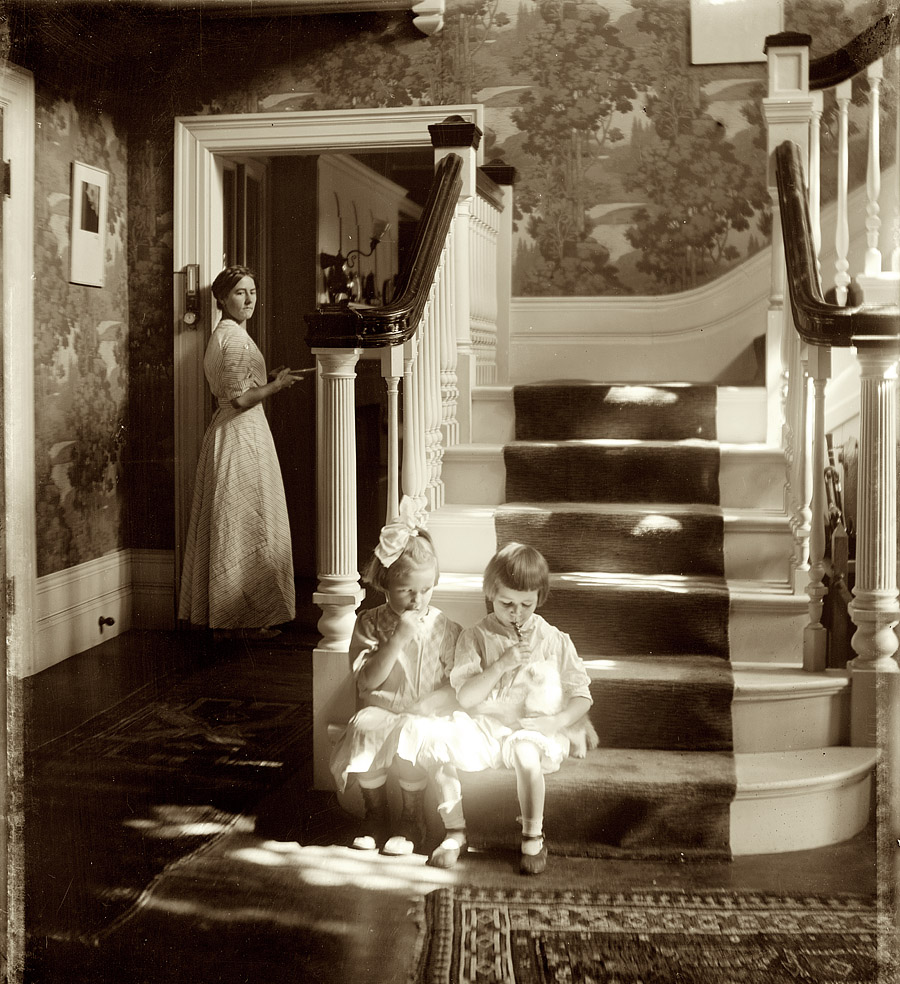 "Lollipops." Mina Turner and her cousin Elizabeth in Waban, Massachusetts. 1910. View full size. 8x10 dry plate glass negative by Gertrude Kasebier.