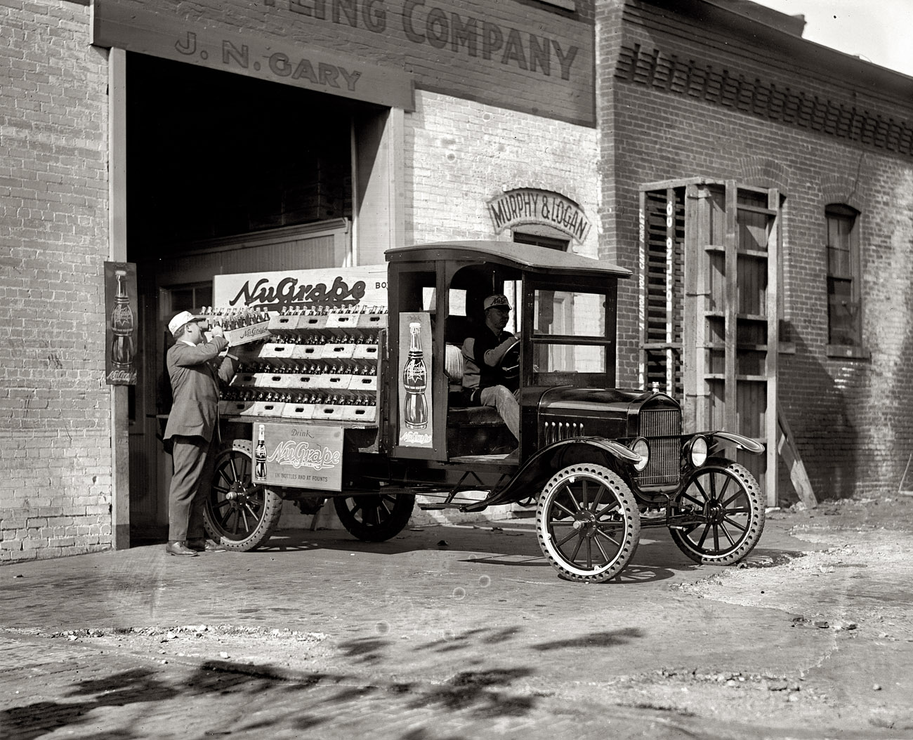 1924. Washington, D.C. "Ford Motor Co. NuGrape delivery truck." Note the perforated solid rubber tires. View full size. National Photo Co. Collection.