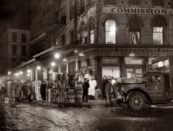 Night view of the Washington Street produce market, New York City, 1952. View full size. Photograph by Walter Albertin for the World Telegram & Sun.