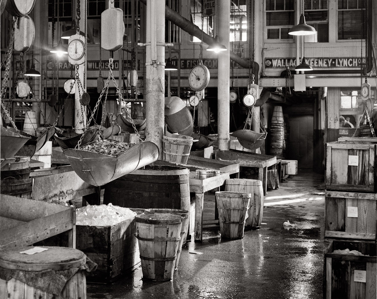 Still life with ice and shrimp: The Fulton Fish Market in 1954. View full size. Photograph by Walter Albertin of the New York World Telegram.