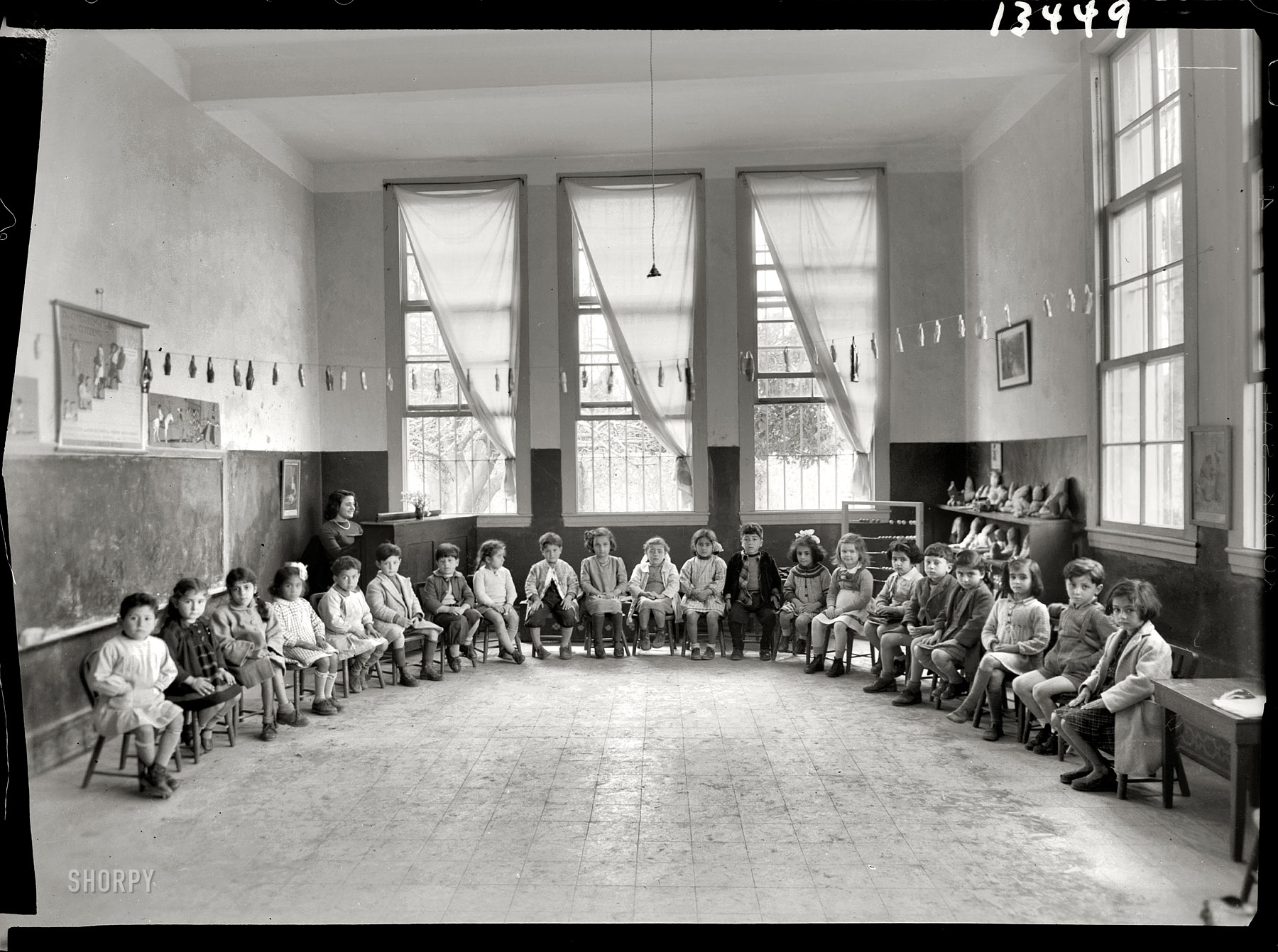 March 1946. "Tripoli, Lebanon. American Mission Girls' School, the kindergarten in class." Medium format acetate negative, Matson Photo Service. View full size.