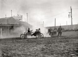 May 27, 1913. "Auto polo. Coney Island." The sport of kings with a little rodeo and demo derby thrown in. 5x7 glass negative, G.G. Bain Collection. View full size.
