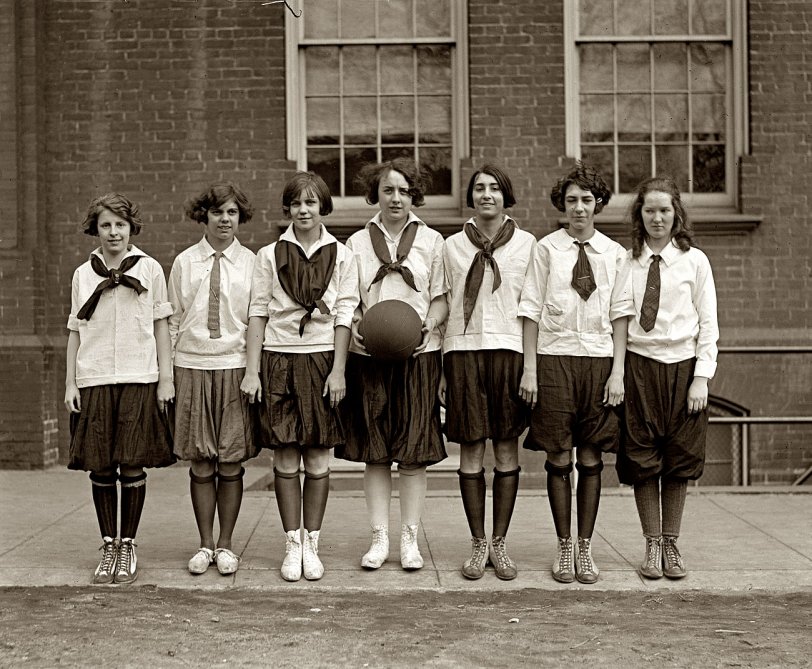 February 19, 1925. Washington, D.C. The Hine Junior High School girls' basketball team. 4x5 glass negative, National Photo Company. View full size.