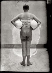May 24, 1913. Joseph N. Callahan modeling "Coxey's Life Saver and Water Wings." View full size. 5x7 glass negative, George Grantham Bain Collection.