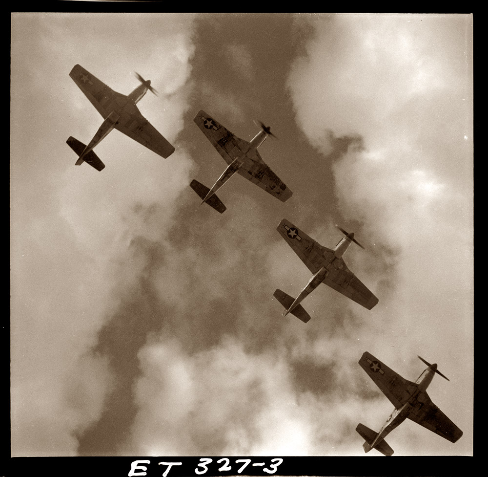 P-51 Mustangs of the 332nd Fighter Group (Tuskegee Airmen). Ramitelli, Italy, March 1945. View full size. Photograph by Toni Frissell.