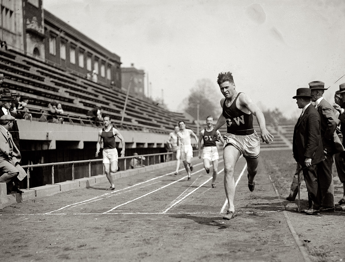 April 18, 1925. "George Washington inter class track meet at Central Stadium." View full size. National Photo Company Collection glass negative.