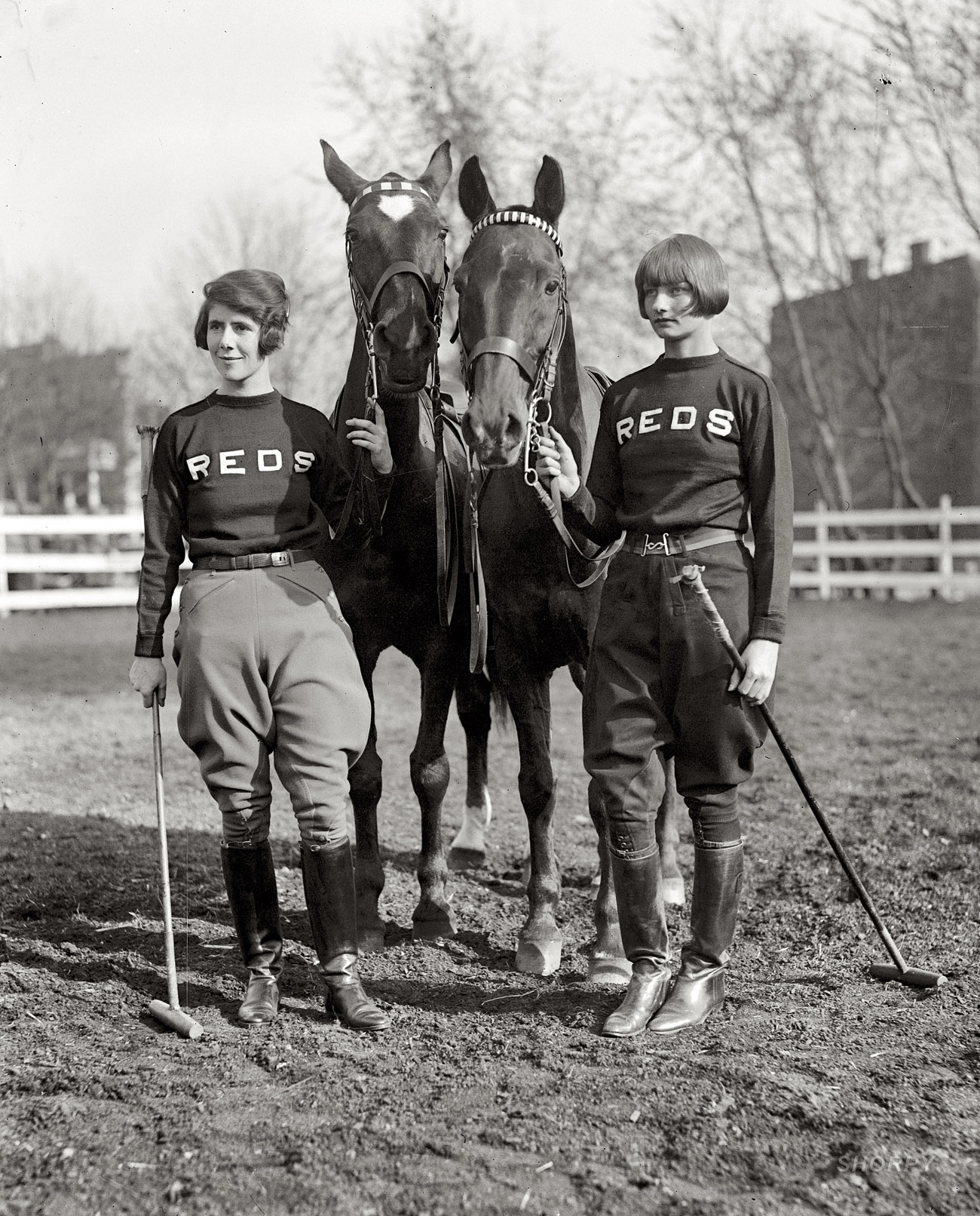 April 18, 1925. "Miss Louise Ireland & Miss Helen Marye." Last seen in the previous post on a tricycle with a big bow in her hair, 10 years later Helen has graduated to polo ponies and a bobbed 'do. National Photo Co. View full size.