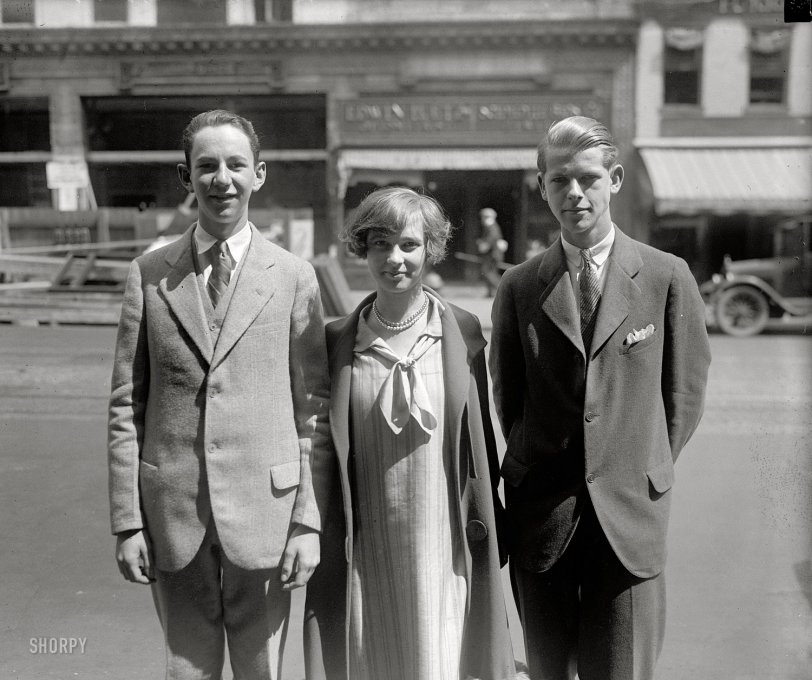 Washington, D.C., 1925. "Charles Widmayer, Margaret Monk and Charles Smoot." National Photo Company Collection glass negative. View full size.
